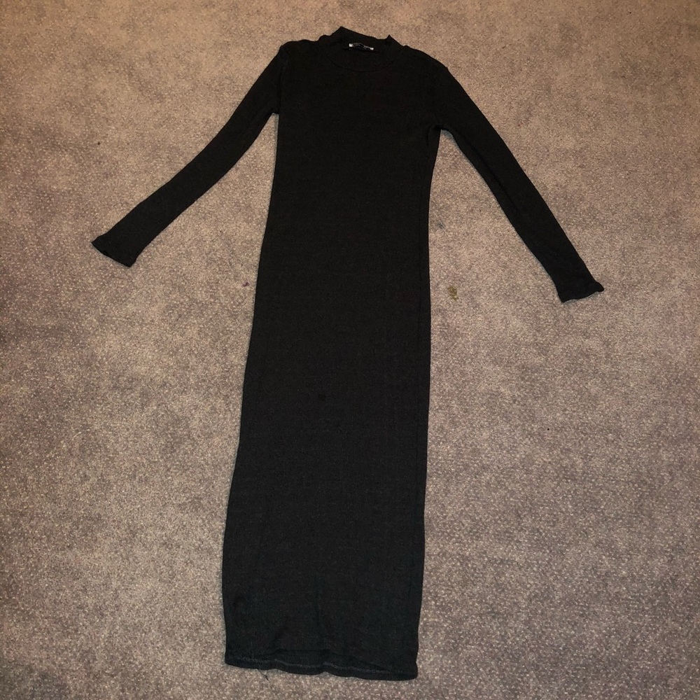 Zara grey ribbed midi dress